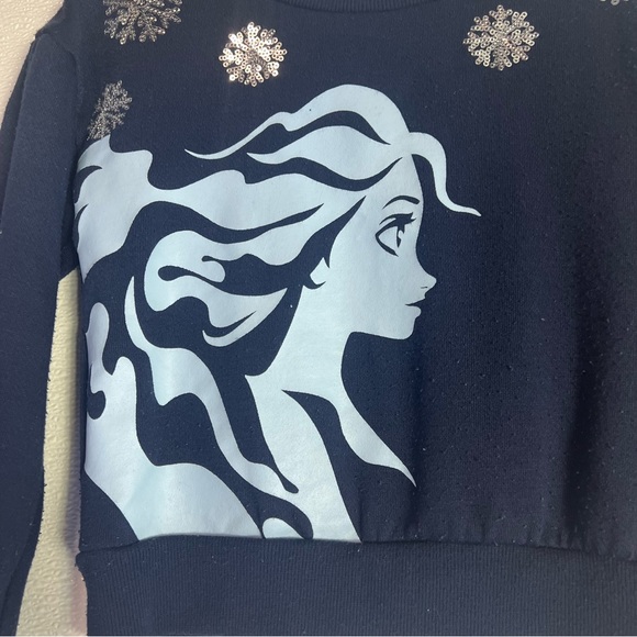Disney Frozen II Elsa navy blue silver sequin snowflake sweatshirt  Size XS (4/5 - Picture 6 of 17